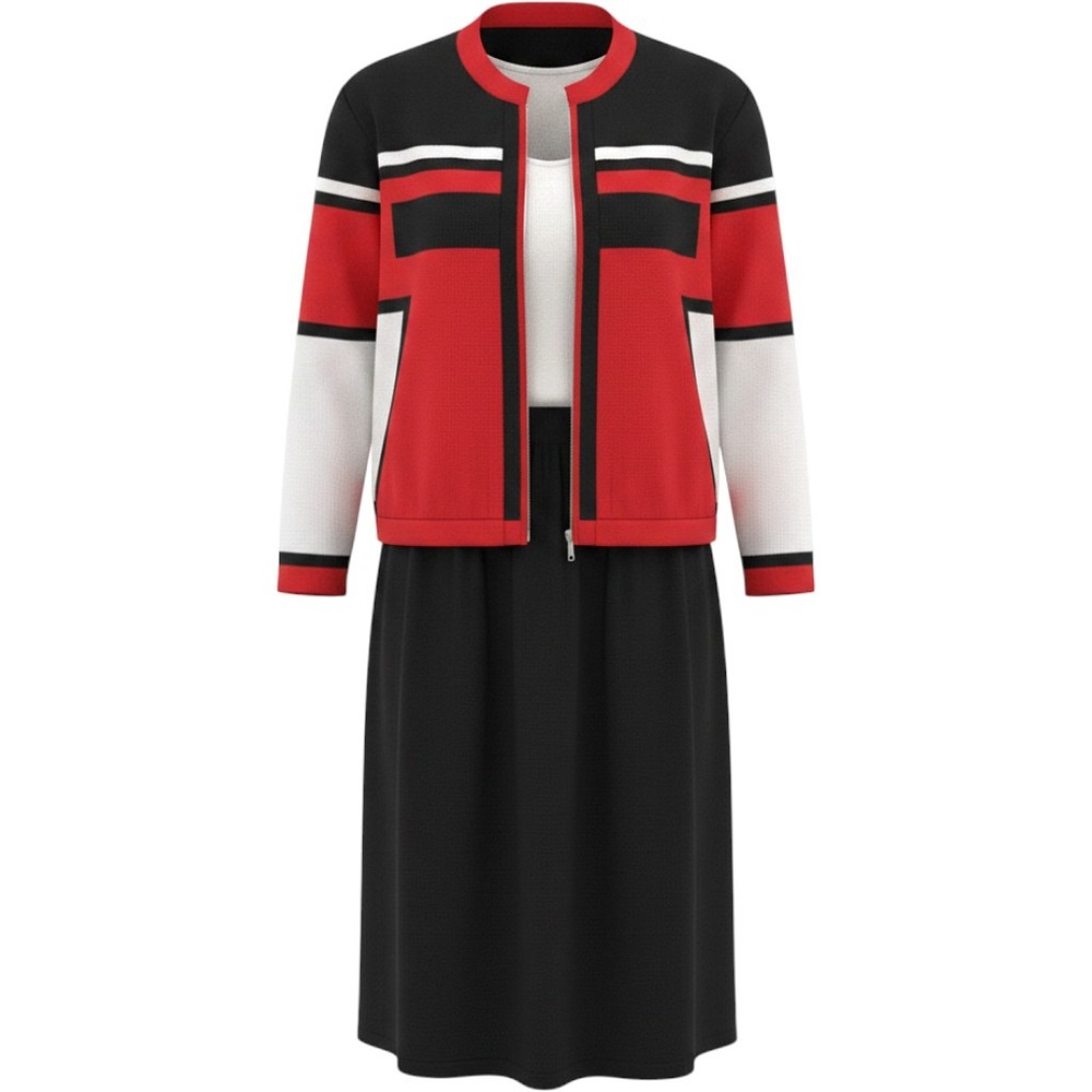 Vtg 1980s San Remo Laura Knits Colorblock Full-Zip Cardigan & Skirt Set L